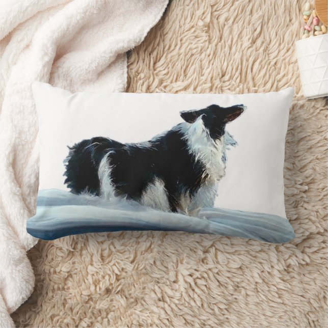 Cojín Lumbar Collie de borde en artístico de nieve de invierno (Manta)