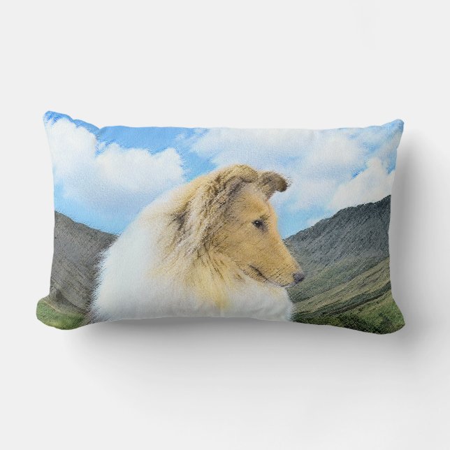 Cojín Lumbar Collie in Mountains (Rough) Painting - Dog Art (Anverso)