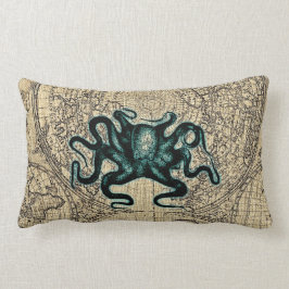 Cojín Lumbar Color costero de la miel de Kracken del mapa verde