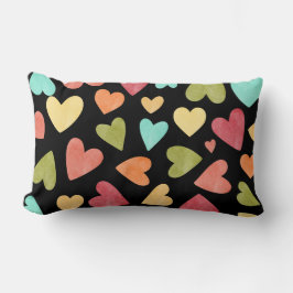 Cojín Lumbar Color de agua negro, patrón rosa, verde azul