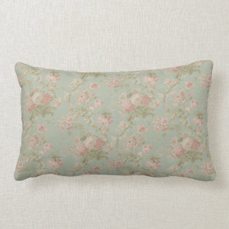 Cojín Lumbar Color de rosa del vintage elegante, verde floral y