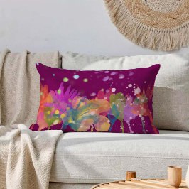 Cojín Lumbar Colorful Watercolor Flowers on Purple