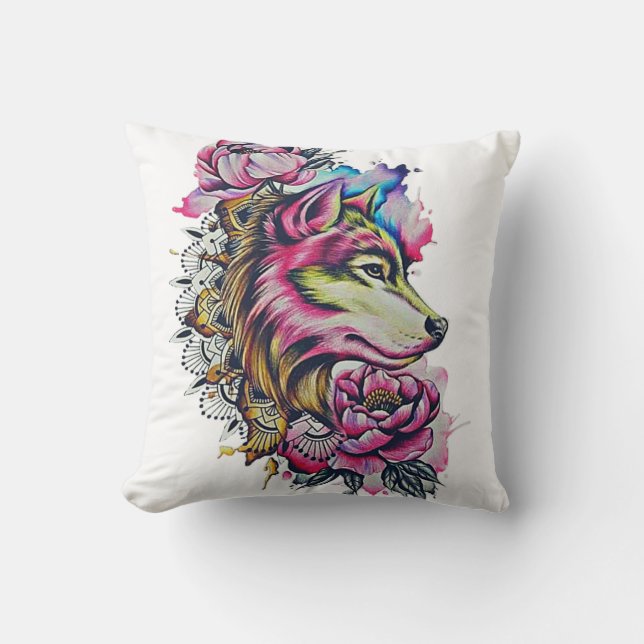Cojín lumbar | colorida almohada de lobo  (Anverso)