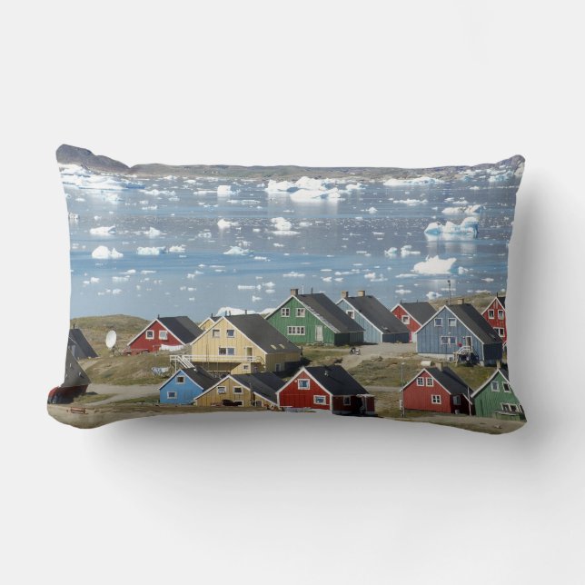 Cojín Lumbar Colorida arquitectura de la ciudad, Narsaq, (Anverso)