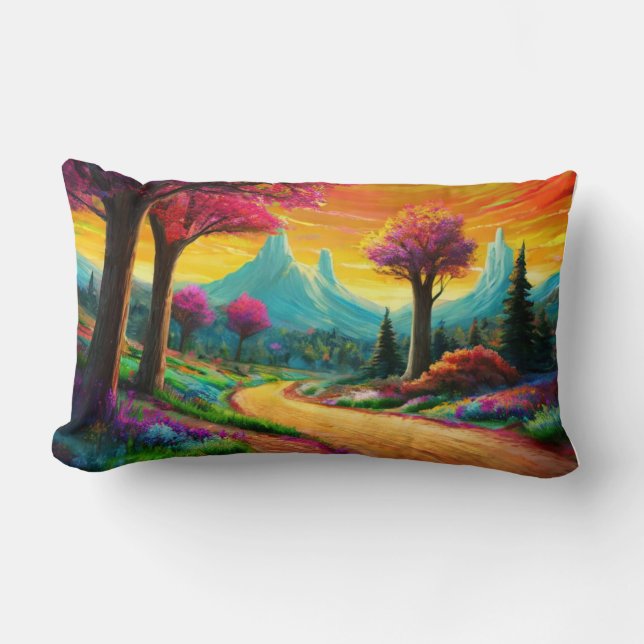 Cojín Lumbar Colorida ruta de montaña (Anverso)