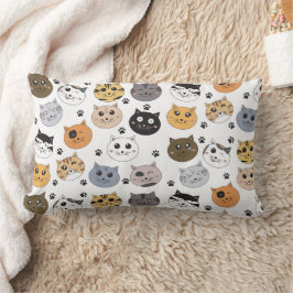 Cojín Lumbar Colorido Cute Funny Cats & Paw Pattern