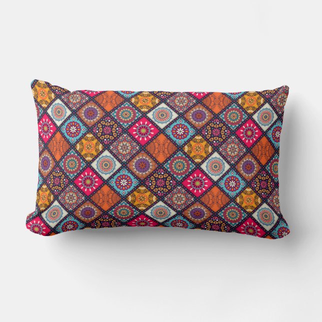 Cojín Lumbar colorido estilo boho (Anverso)