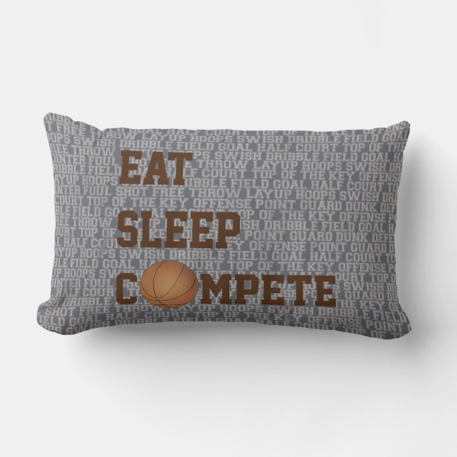 Cojín Lumbar Comer Sleep Compete Palabras de Baloncesto Pillow (Anverso)
