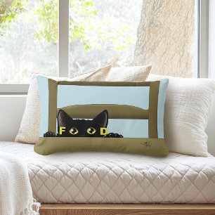 Cojín Lumbar Comida para gatos negros divertida gatito hambrien