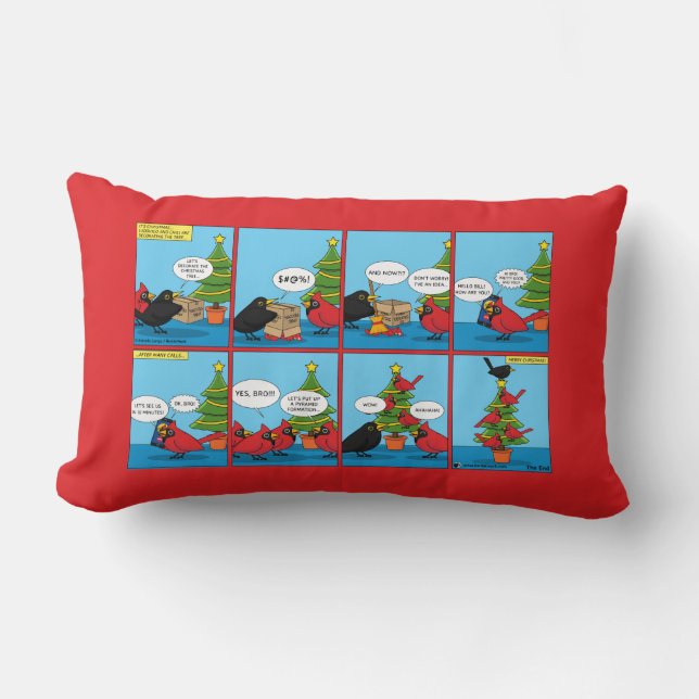 Cojín Lumbar Cómo decorar un cómic de árbol de Navidad (Anverso)