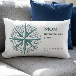 Cojín Lumbar Compass Rose Mom Quote Nautical Heritage