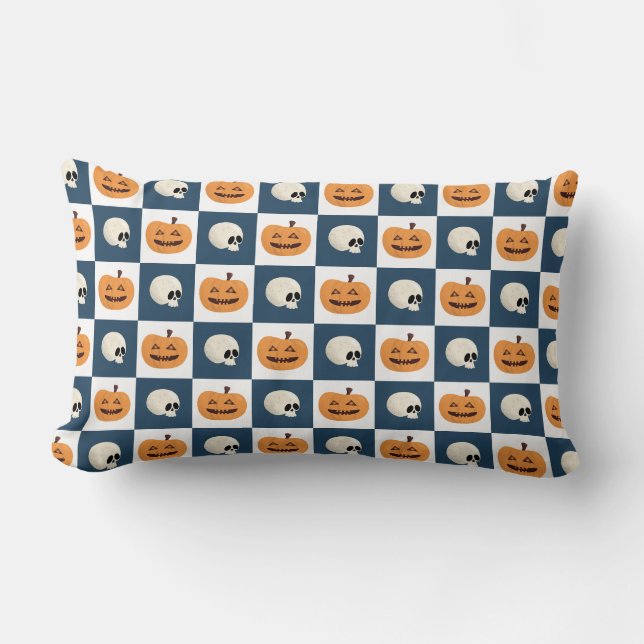 Cojín Lumbar Comprobaciones de calaveras y calabazas (Anverso)
