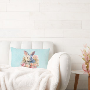 Cojín Lumbar Conejito con guirnalda de rosas Lindo