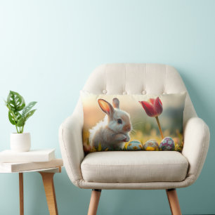 Cojín Lumbar Conejo de Pascua en primavera