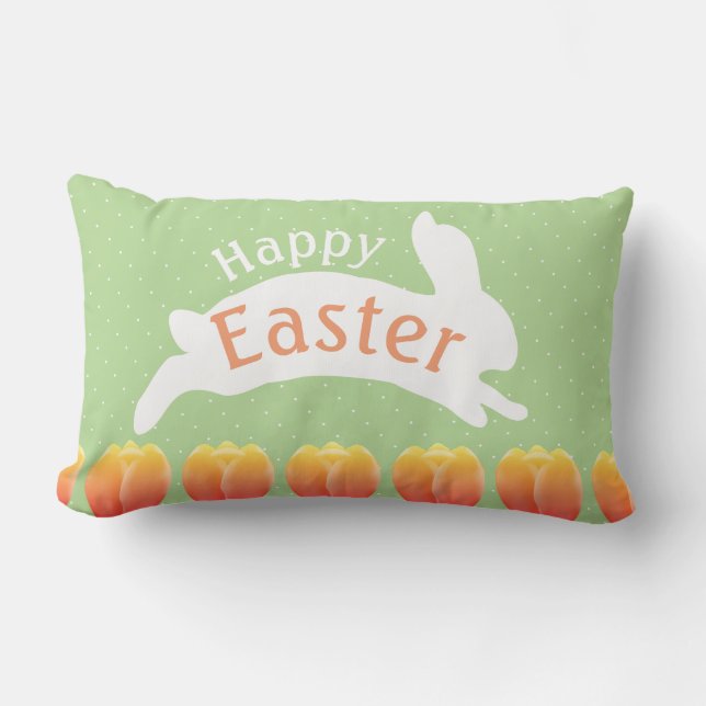 Cojín Lumbar Conejo de Pascua y Tulipanes de Primavera (Anverso)