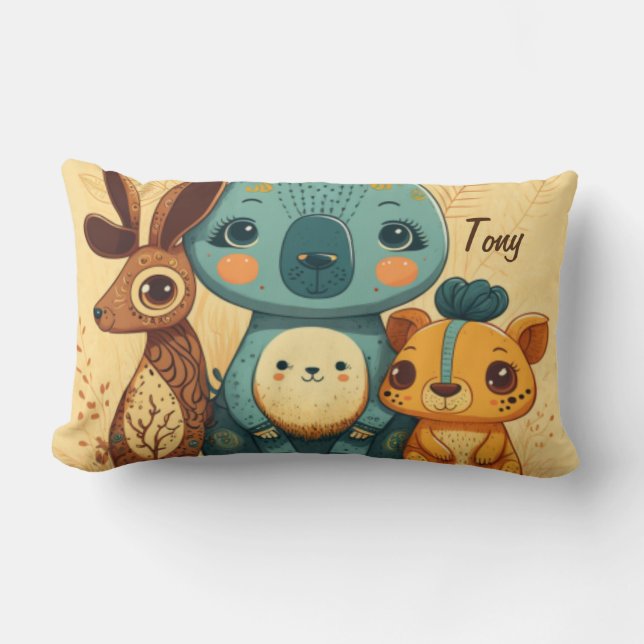 Cojín Lumbar Conejo floral cute boho (Anverso)