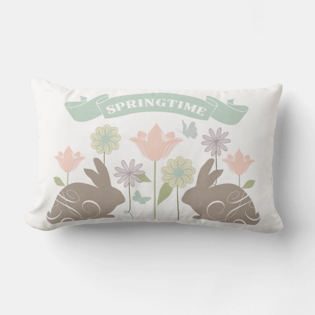 Cojín Lumbar Conejo vintage de Pascua (Anverso)