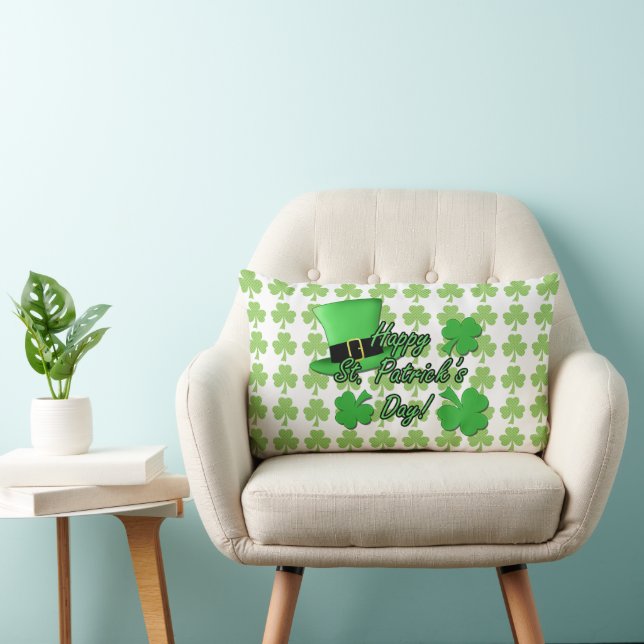 Cojín Lumbar Cool fun Green top hat Shamrocks Patrick Day white (Silla)