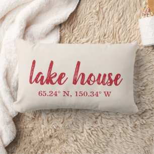 Cojín Lumbar Coordenadas personalizadas de casa de lago