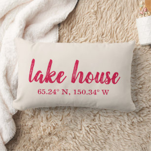 Cojín Lumbar Coordenadas personalizadas de casa de lago