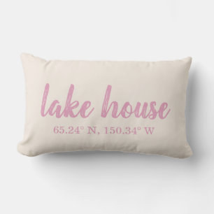 Cojín Lumbar Coordenadas personalizadas de casa de lago