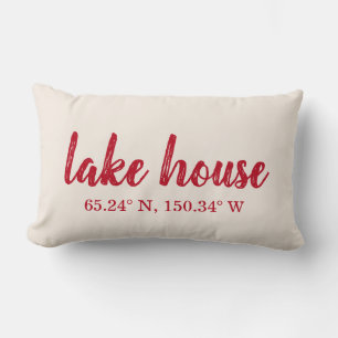 Cojín Lumbar Coordenadas personalizadas de casa de lago