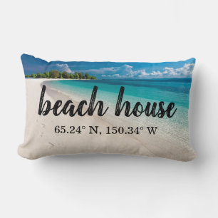 Cojín Lumbar Coordenadas personalizadas de casa de playa