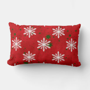 Cojín Lumbar Copo de Nieve de Vacaciones de Invierno Rojo Verde