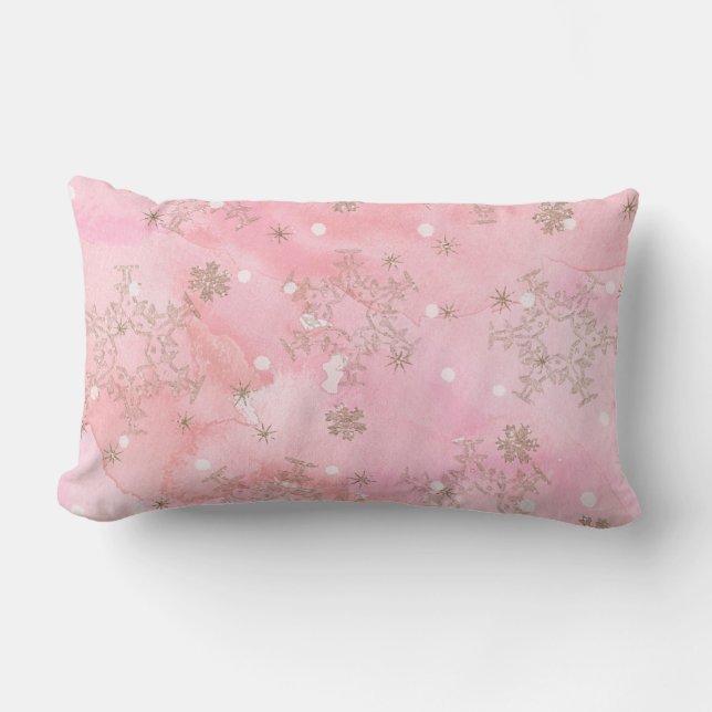 Cojín Lumbar Copos de Navidad rosados patrón boho (Anverso)
