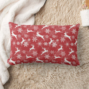 Cojín Lumbar Copos de nieve de Navidad rojos patrón de ciervo