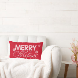 Cojín Lumbar Copos de nieve rojos y blancos | Feliz Navidad