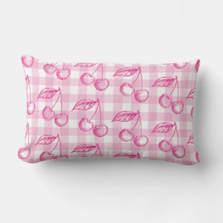 Cojín Lumbar Coqueta estética de cerezas rosa