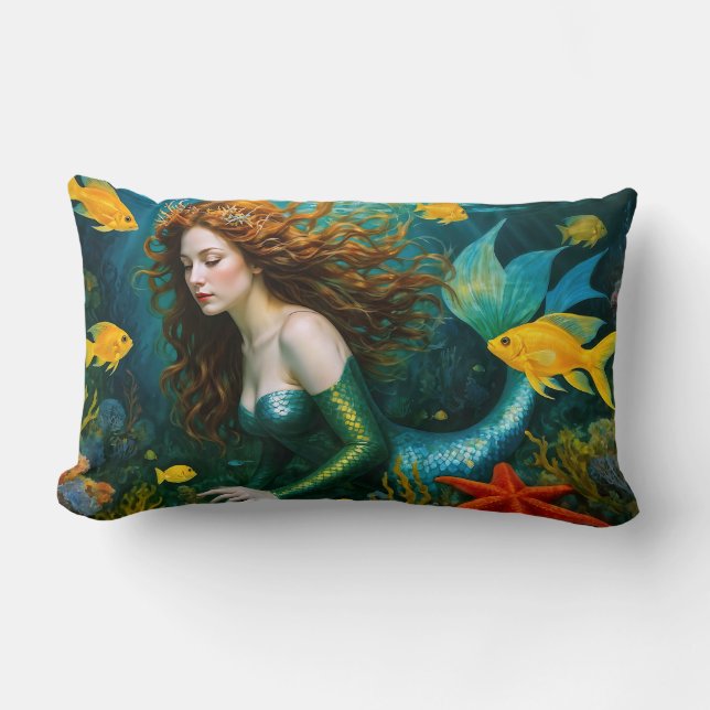 Cojín Lumbar "Coralyn" - Hermosa sirena mística (Anverso)