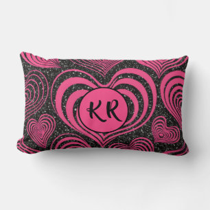 Cojín Lumbar Corazón abstracto glam monograma iniciales rosa ne