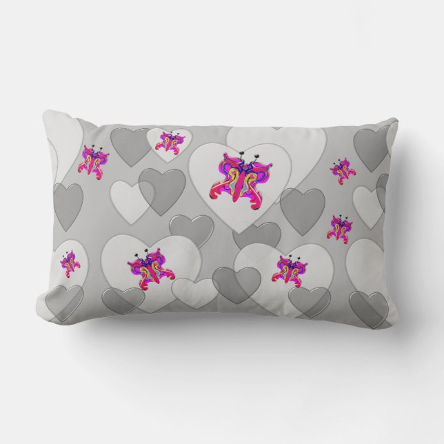 Cojín Lumbar Corazón brillante San Valentín, gris de fondo (Anverso)