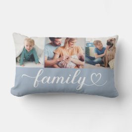 Cojín Lumbar Corazón de familia azul polvoriento 3 Colaje de fo