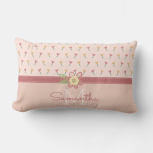 Cojín Lumbar Corazón de flor de melocotón pastel femenino y pat