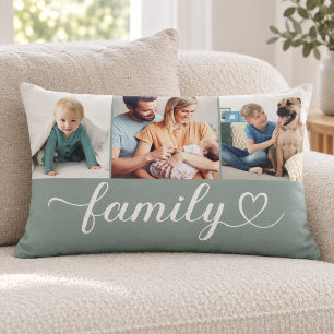 Cojín Lumbar Corazón de la familia de azul verdoso polvoriento
