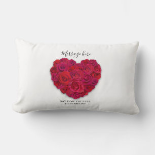Cojín Lumbar Corazón Floral Romántico Rosa Roja con Texto Perso