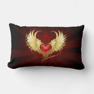 Cojín Lumbar Corazón Rojo con Alas Doradas