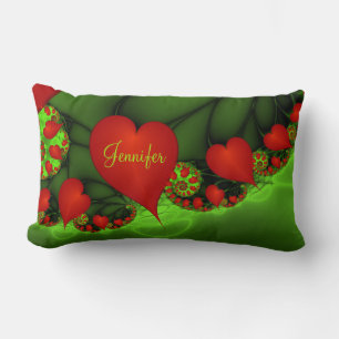 Cojín Lumbar Corazón Rojo Lime Verde Moderno Resumen Nombre fra