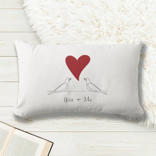 Cojín Lumbar Corazón Rojo Pájaros Blancos Enamorados Simple Mod
