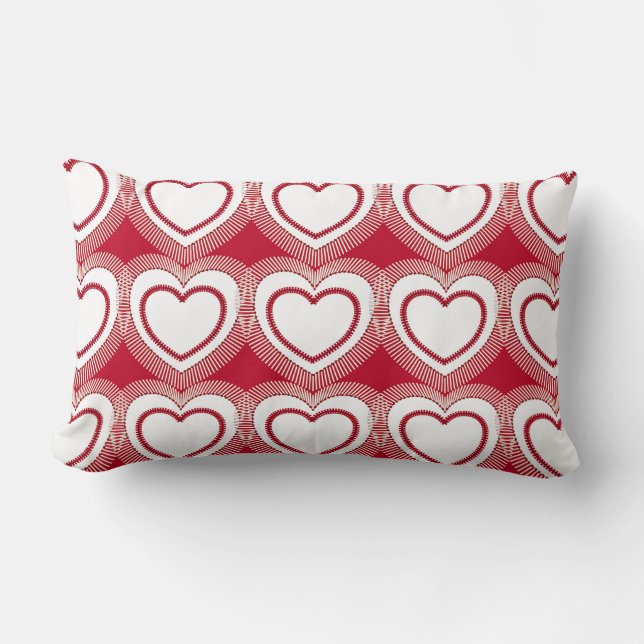 Cojín Lumbar Corazones abstractos modernos - rojo y blanco (Anverso)