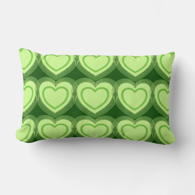 Cojín Lumbar Corazones abstractos modernos - Verde animado (Anverso)