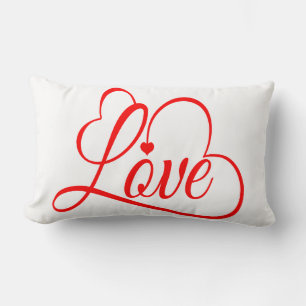 Cojín Lumbar Corazones de Amor Rojos y Blancos