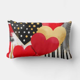 COJÍN LUMBAR CORAZONES DE VALENTINA MODERNA DE ORO ROJO NEGRO B
