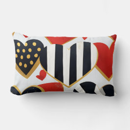 COJÍN LUMBAR CORAZONES DE VALENTINA MODERNA DE ORO ROJO NEGRO B