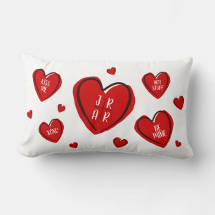 Cojín Lumbar Corazones del Día de San Valentín Pareja Blanco Pe