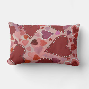Cojín Lumbar corazones rojos y rosas