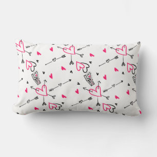 Cojín Lumbar Corazones Rosas Y Negros Flechas De Amor Boda